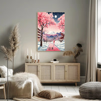 Japanese Cherry Blossoms Under Moonlight Cultural or Heritage Poster PosterGoat