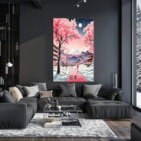 Japanese Cherry Blossoms Under Moonlight Cultural or Heritage Poster PosterGoat