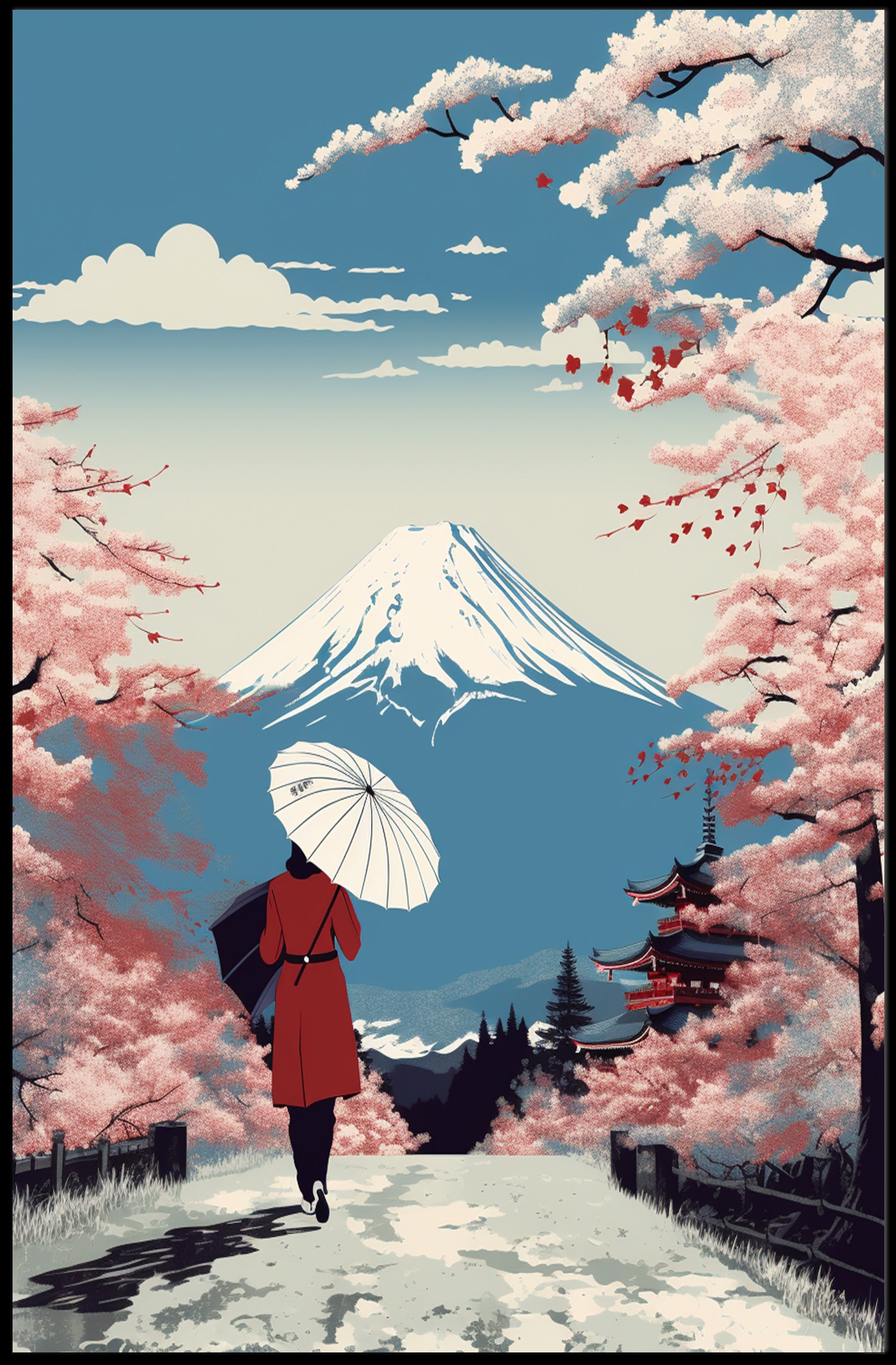 Japanese Cherry Blossoms: Tranquil Cultural Poster PosterGoat