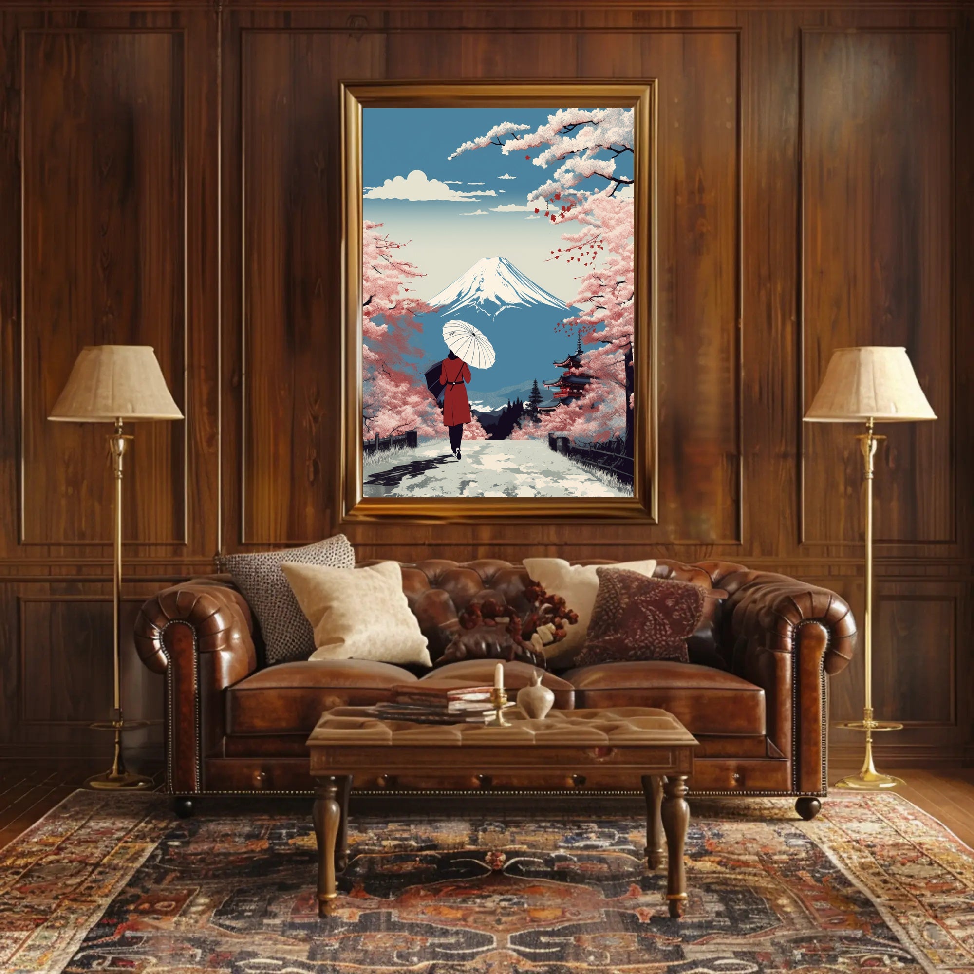 Japanese Cherry Blossoms: Tranquil Cultural Poster PosterGoat