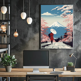 Japanese Cherry Blossoms: Tranquil Cultural Poster PosterGoat