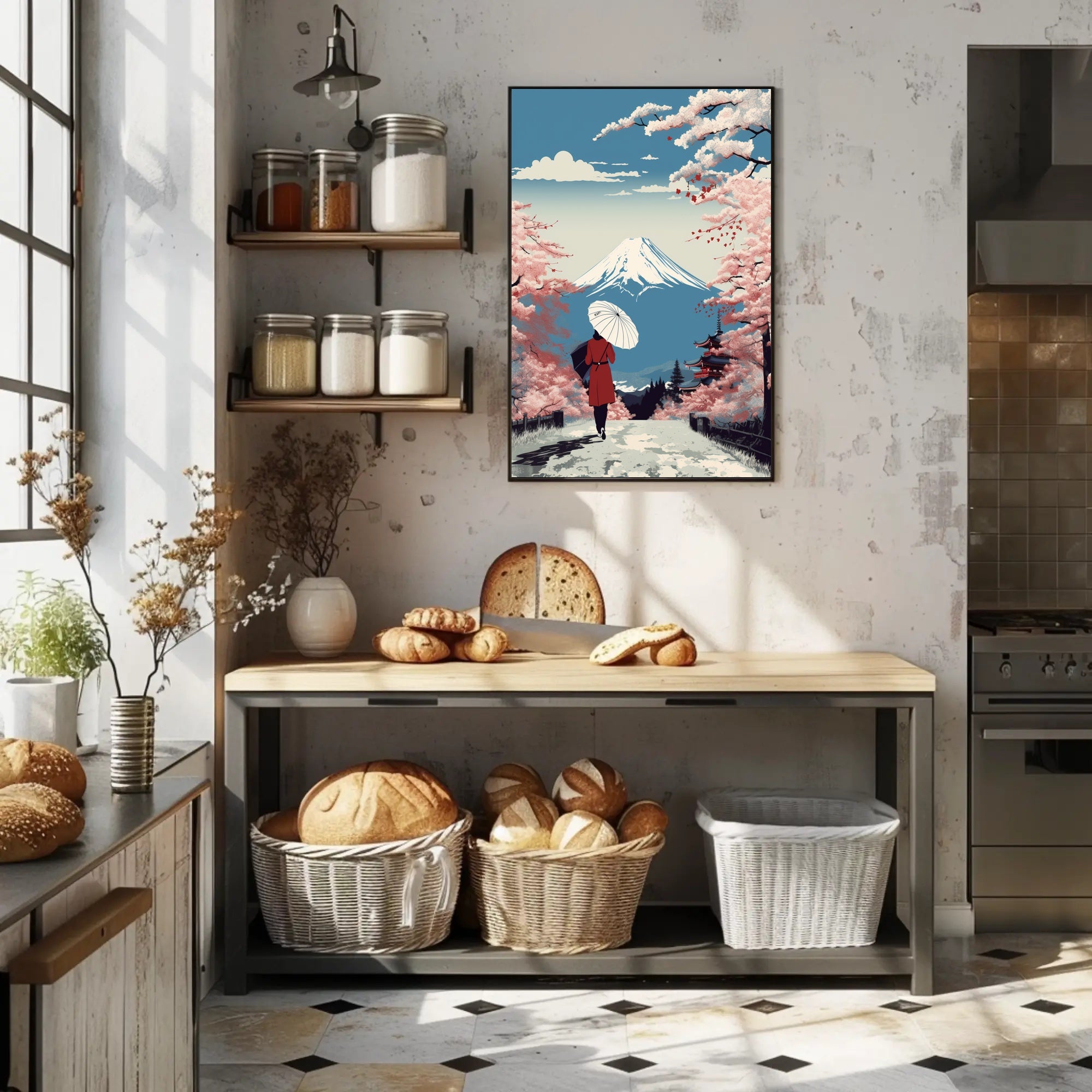 Japanese Cherry Blossoms: Tranquil Cultural Poster PosterGoat