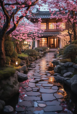 Japanese Garden Serenity in Edo Village Cultural Poster PosterGoat