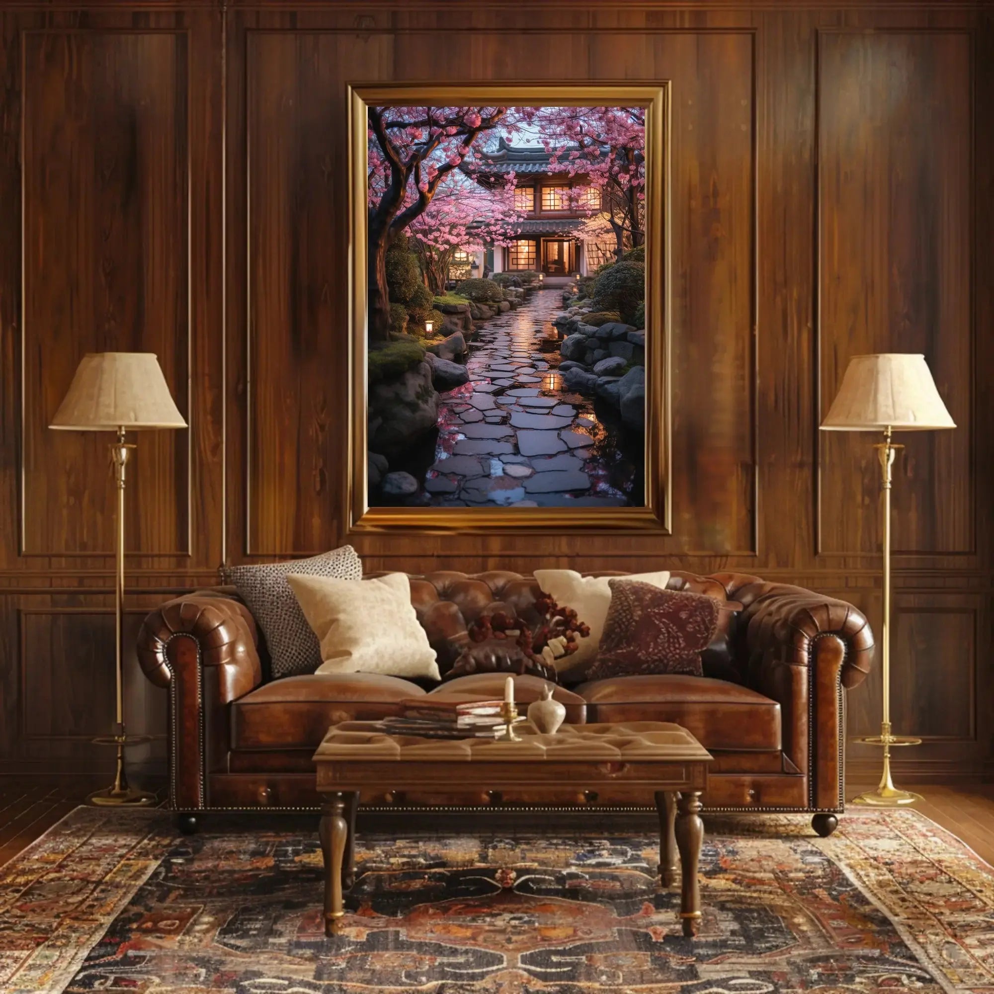 Japanese Garden Serenity in Edo Village Cultural Poster PosterGoat