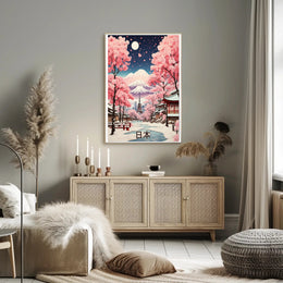 Japanese Landscape with Full Moon: Fantasy or Mythology Poster PosterGoat