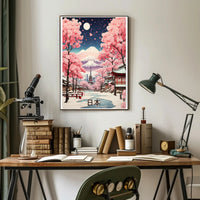 Japanese Landscape with Full Moon: Fantasy or Mythology Poster PosterGoat