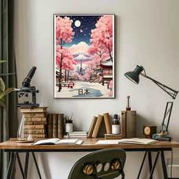 Japanese Landscape with Full Moon: Fantasy or Mythology Poster PosterGoat