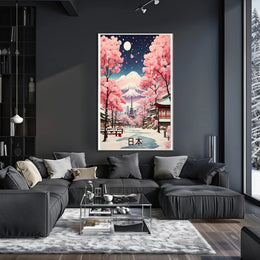 Japanese Landscape with Full Moon: Fantasy or Mythology Poster PosterGoat