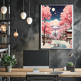 Japanese Landscape with Full Moon: Fantasy or Mythology Poster PosterGoat
