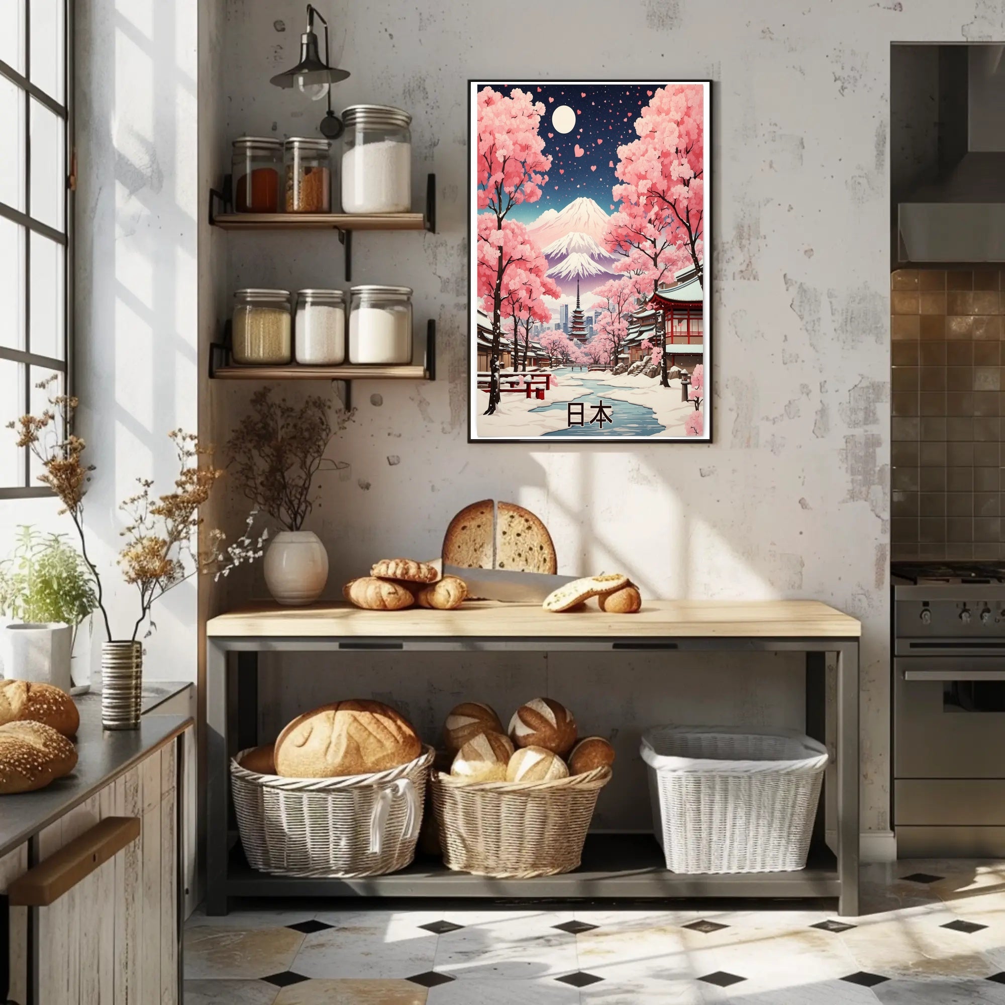Japanese Landscape with Full Moon: Fantasy or Mythology Poster PosterGoat