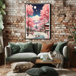 Japanese Landscape with Full Moon: Fantasy or Mythology Poster PosterGoat