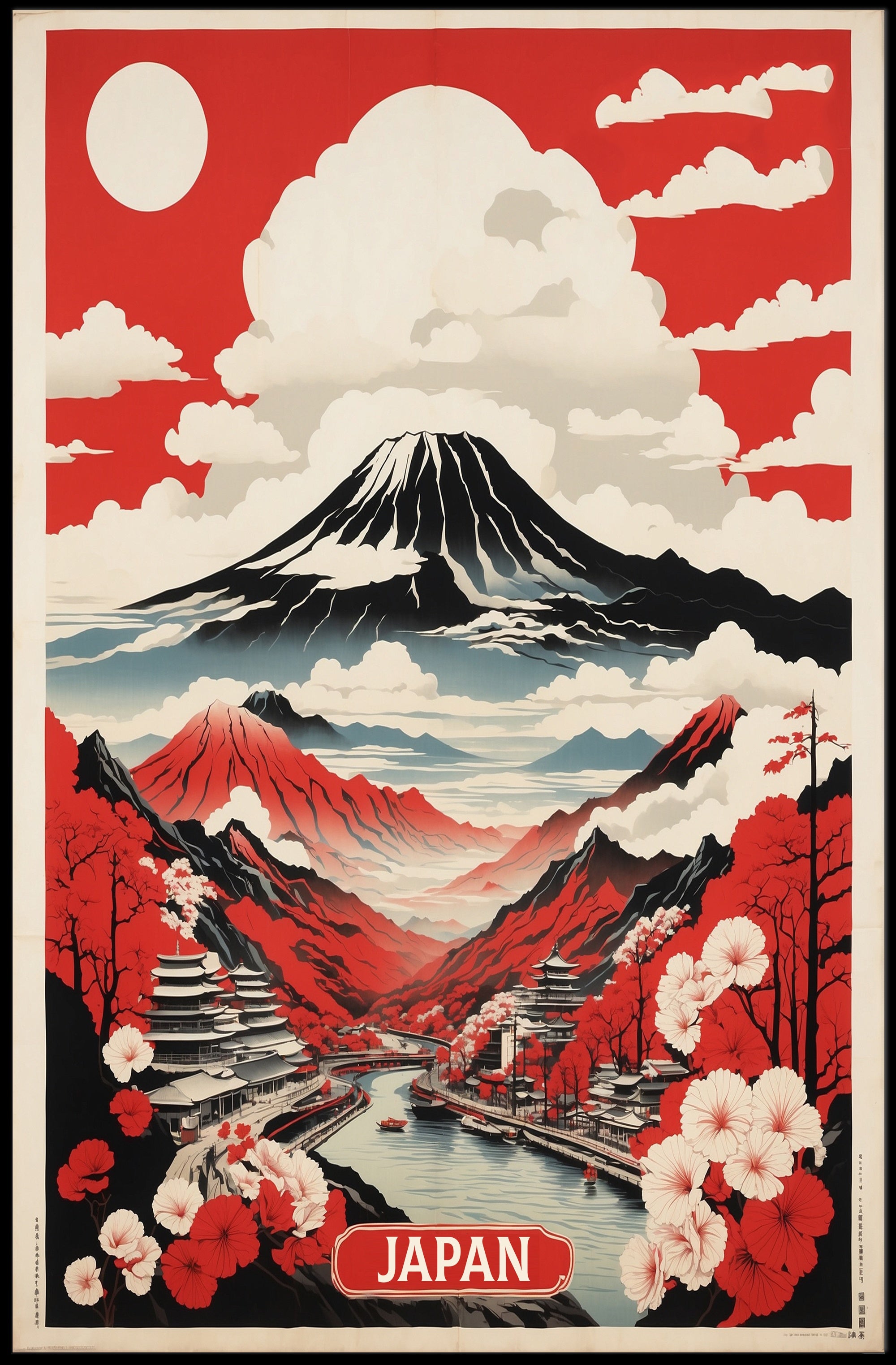 Japanese Mt. Fuji and Cherry Blossoms Cultural Poster PosterGoat