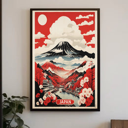 Japanese Mt. Fuji and Cherry Blossoms Cultural Poster PosterGoat