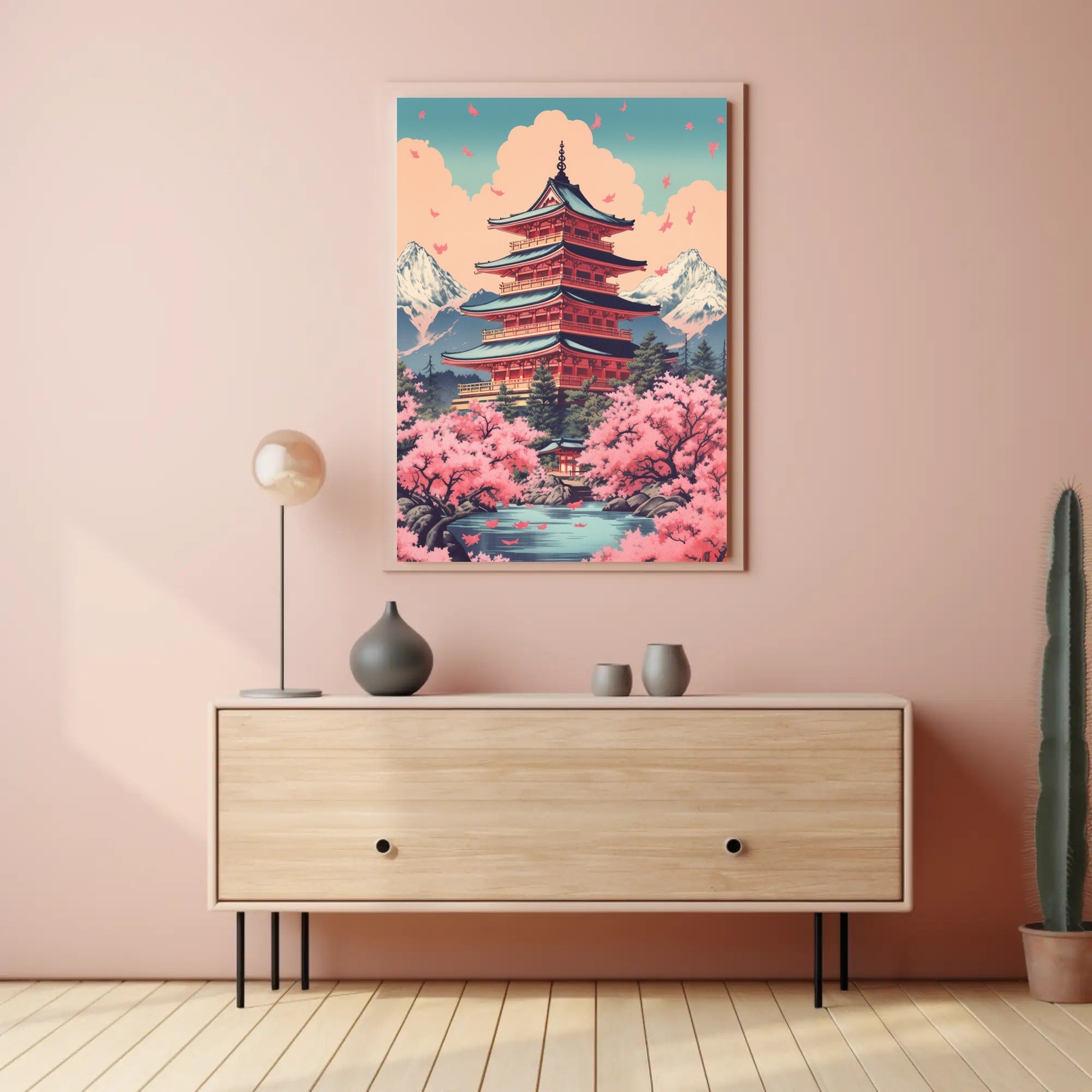 Japanese Pagoda Cherry Blossoms Heritage Poster PosterGoat