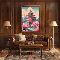 Japanese Pagoda Cherry Blossoms Heritage Poster PosterGoat