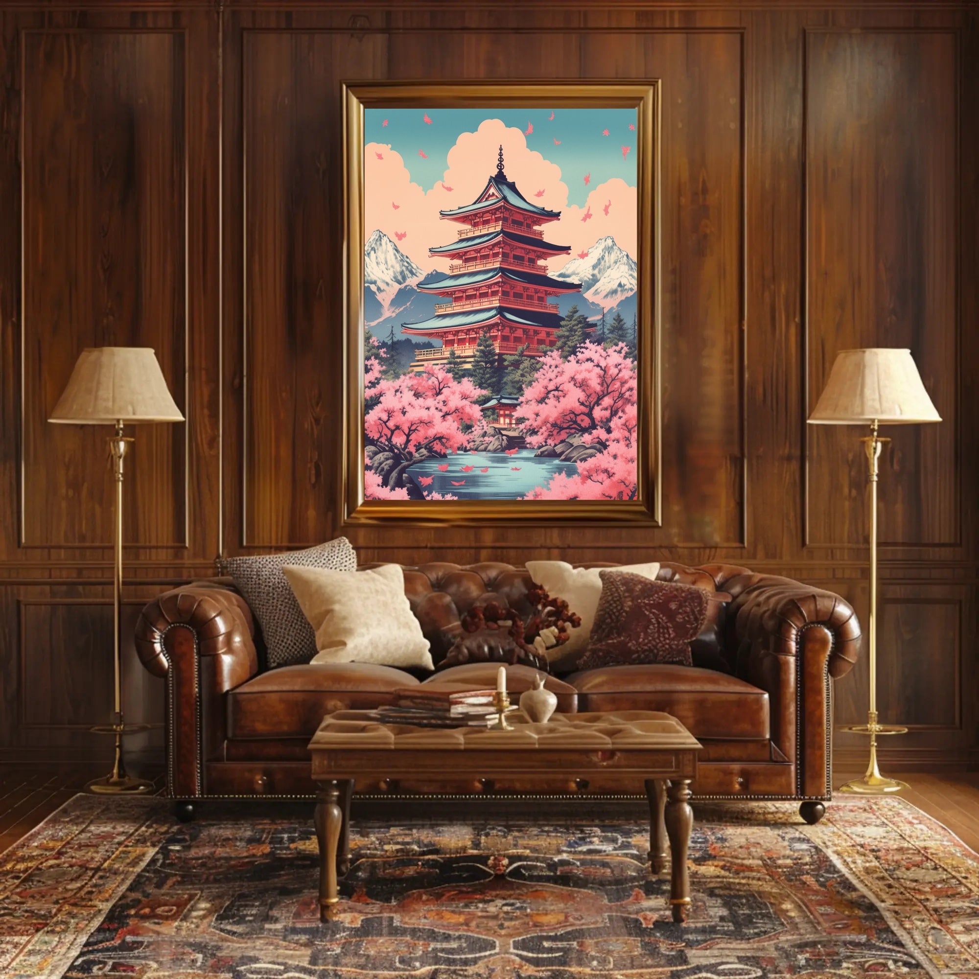 Japanese Pagoda Cherry Blossoms Heritage Poster PosterGoat
