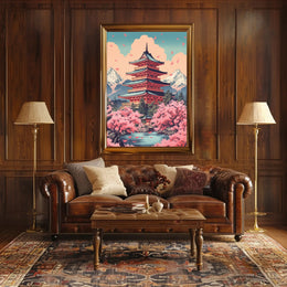 Japanese Pagoda Cherry Blossoms Heritage Poster PosterGoat