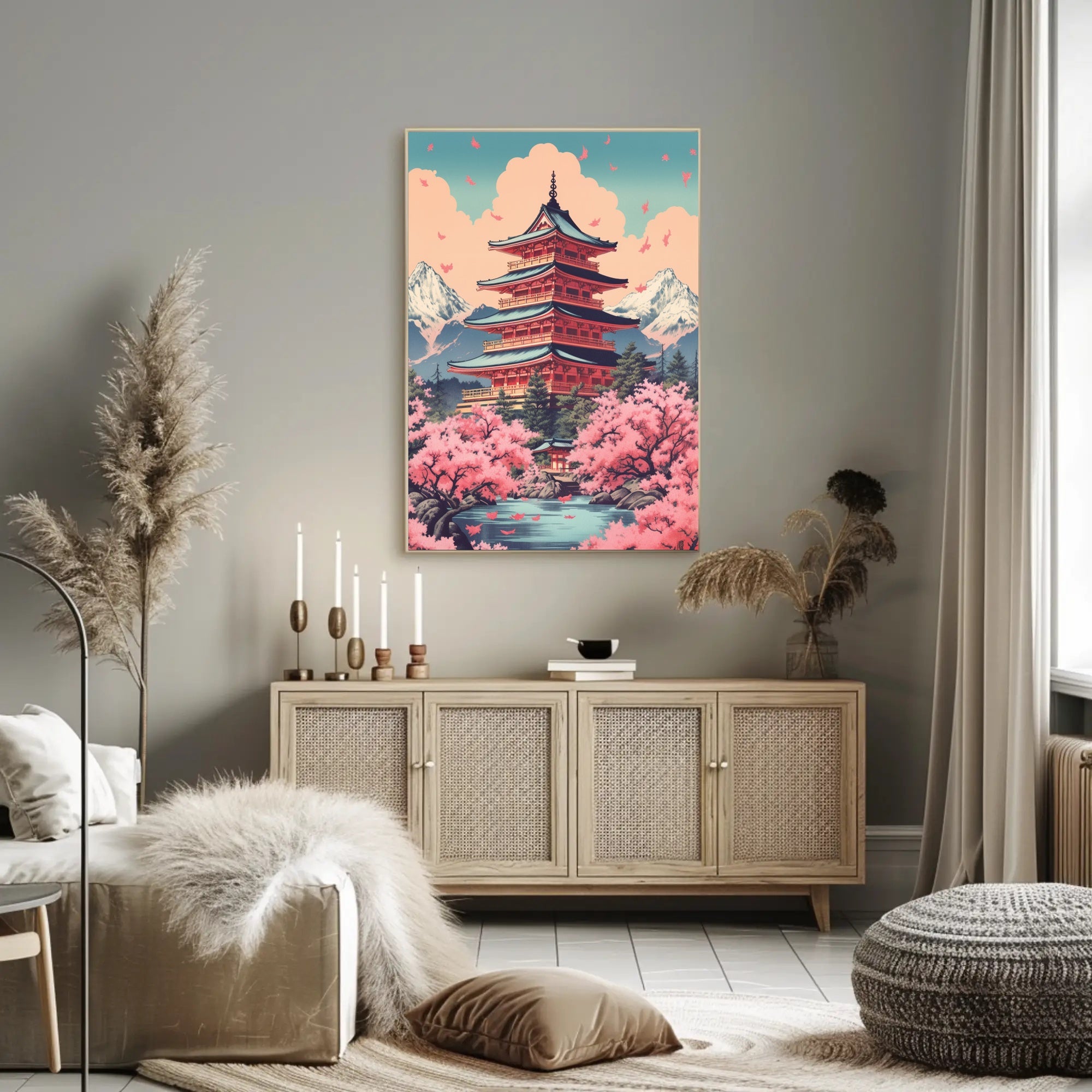Japanese Pagoda Cherry Blossoms Heritage Poster PosterGoat