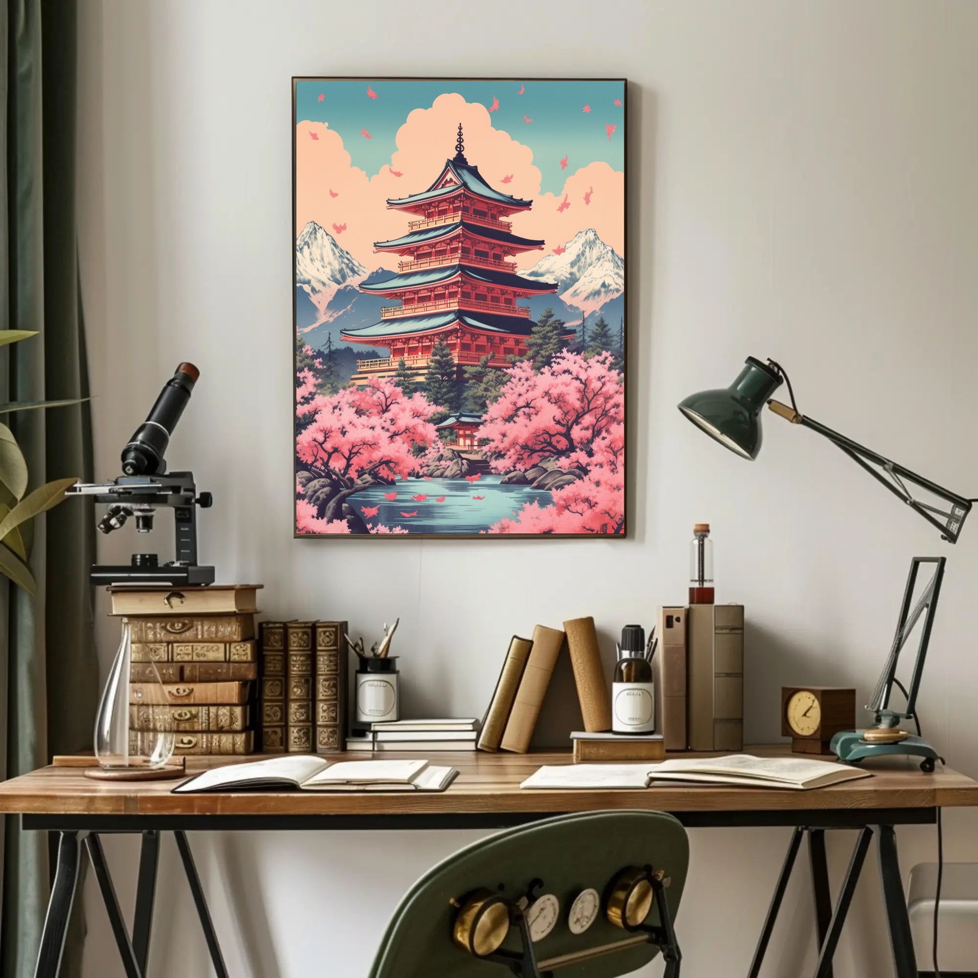 Japanese Pagoda Cherry Blossoms Heritage Poster PosterGoat