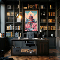 Japanese Pagoda Cherry Blossoms Heritage Poster PosterGoat