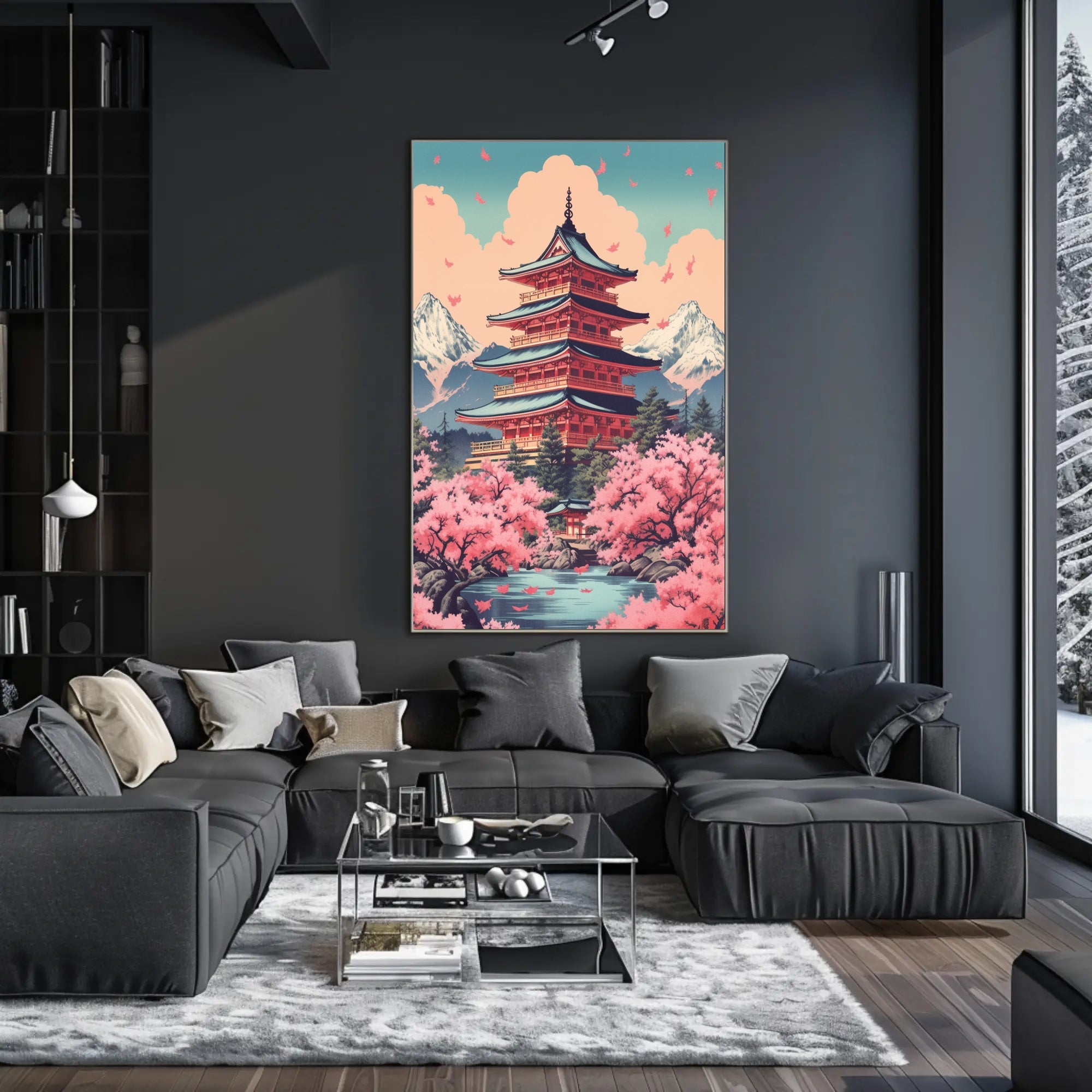 Japanese Pagoda Cherry Blossoms Heritage Poster PosterGoat