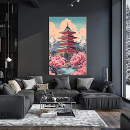 Japanese Pagoda Cherry Blossoms Heritage Poster PosterGoat