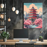Japanese Pagoda Cherry Blossoms Heritage Poster PosterGoat