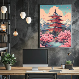 Japanese Pagoda Cherry Blossoms Heritage Poster PosterGoat