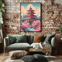 Japanese Pagoda Cherry Blossoms Heritage Poster PosterGoat