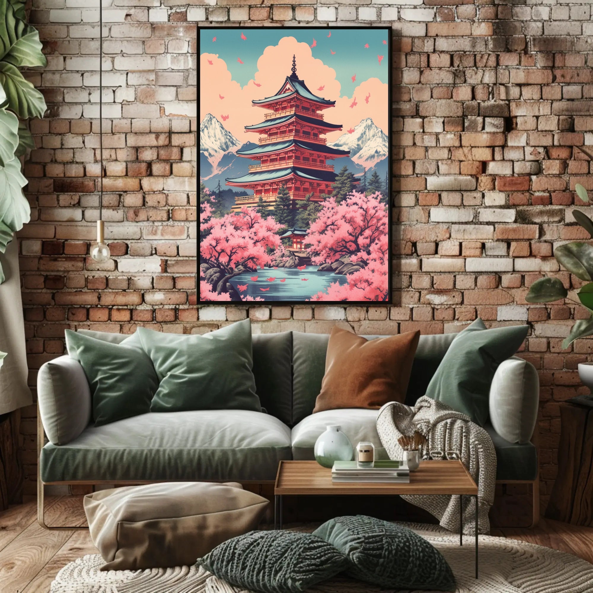 Japanese Pagoda Cherry Blossoms Heritage Poster PosterGoat
