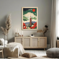 Japanese Pagoda Nightscape With Floral Elegance Cultural or Heritage Poster PosterGoat