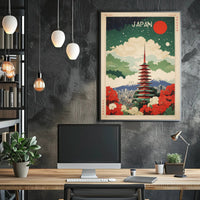 Japanese Pagoda Nightscape With Floral Elegance Cultural or Heritage Poster PosterGoat