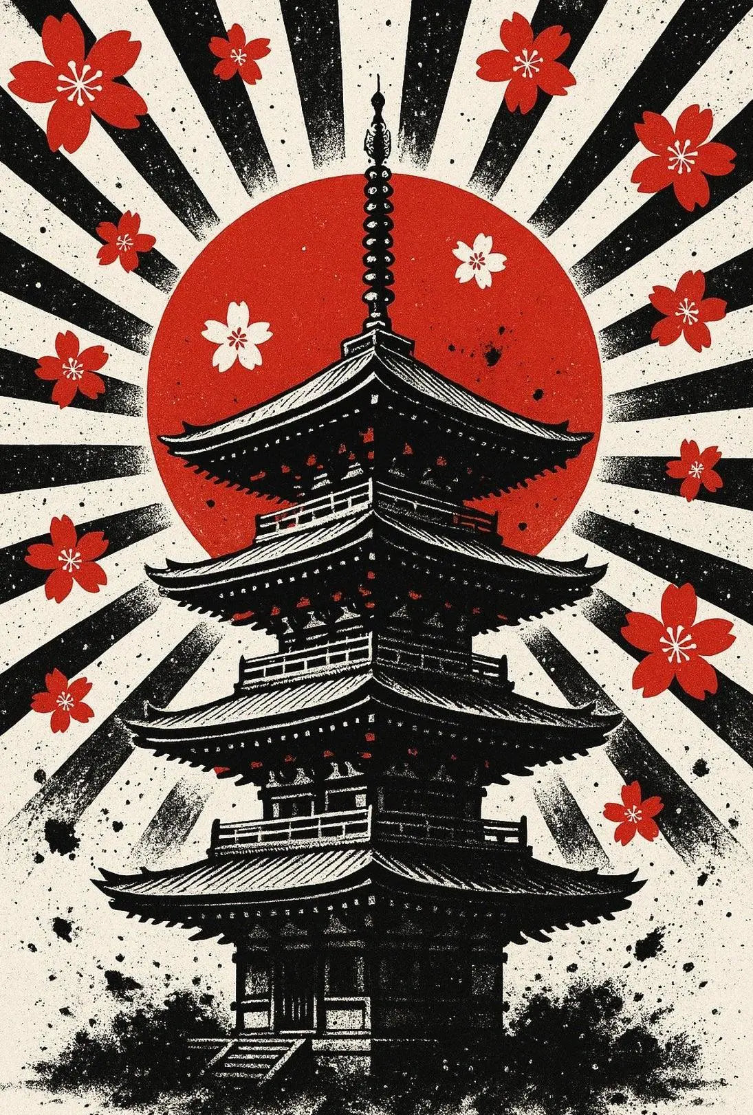 Japanese Pagoda Sunrise Art Print - Cultural Heritage Poster PosterGoat