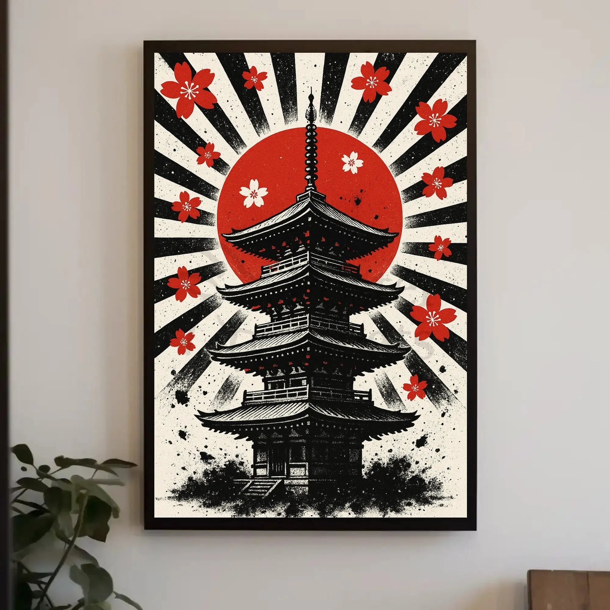 Japanese Pagoda Sunrise Art Print - Cultural Heritage Poster PosterGoat