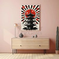 Japanese Pagoda Sunrise Art Print - Cultural Heritage Poster PosterGoat