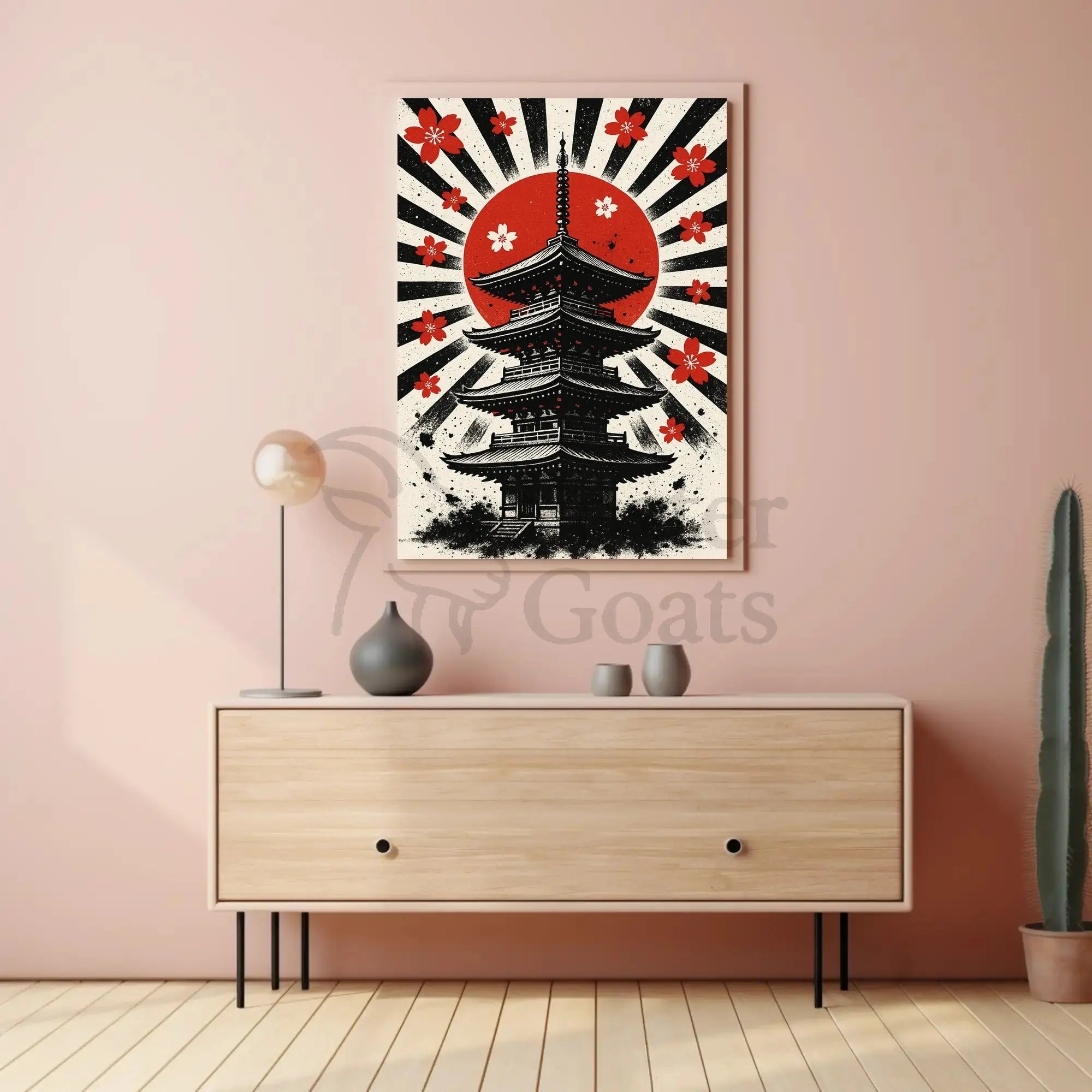 Japanese Pagoda Sunrise Art Print - Cultural Heritage Poster PosterGoat