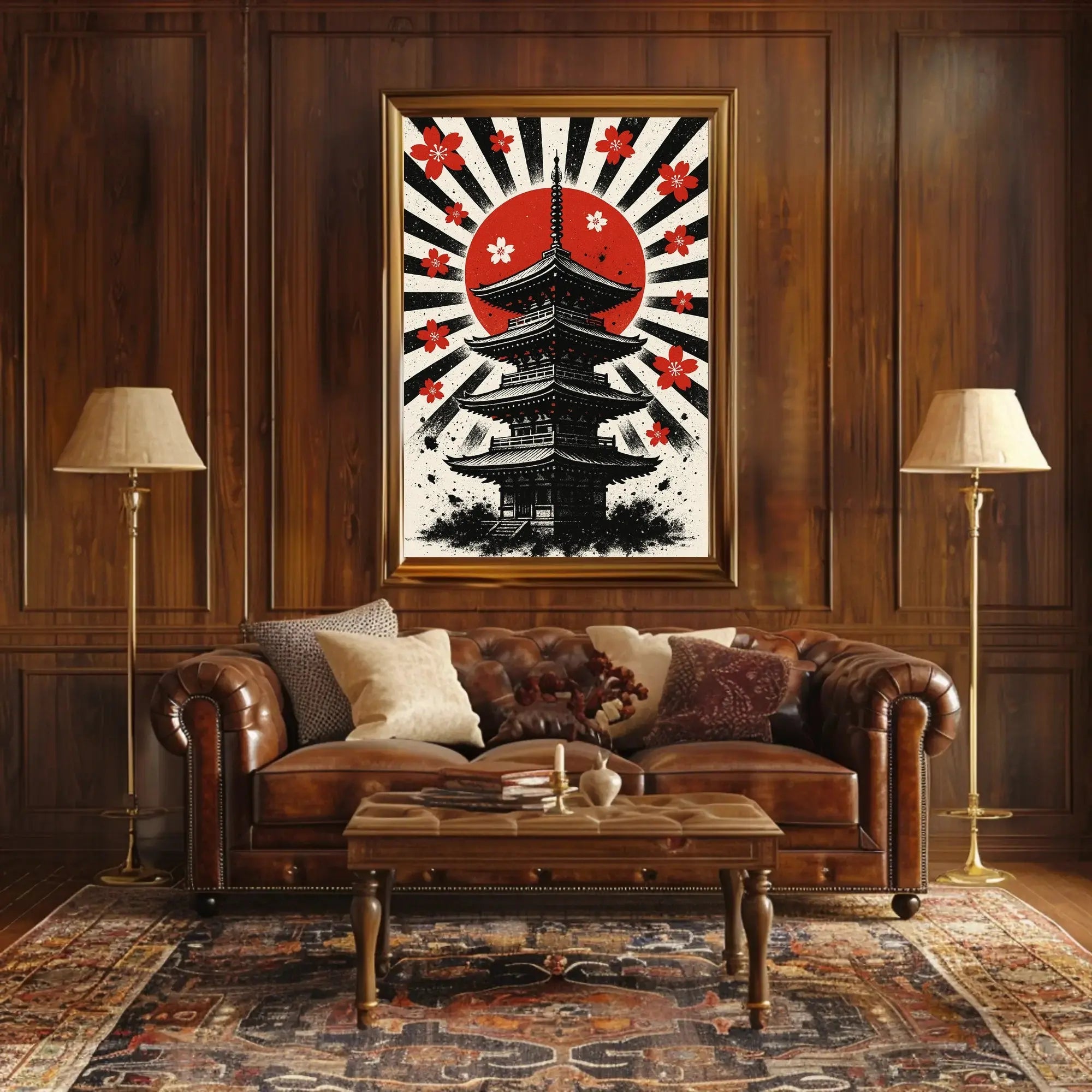 Japanese Pagoda Sunrise Art Print - Cultural Heritage Poster PosterGoat