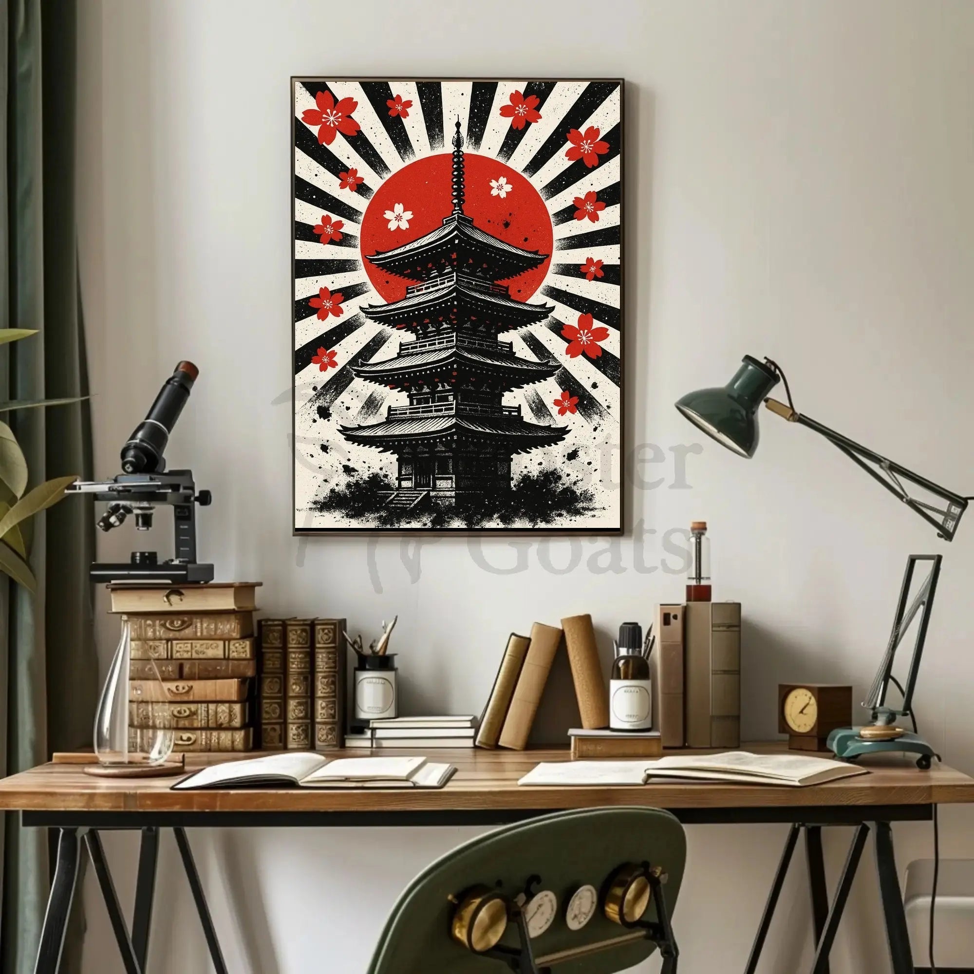 Japanese Pagoda Sunrise Art Print - Cultural Heritage Poster PosterGoat