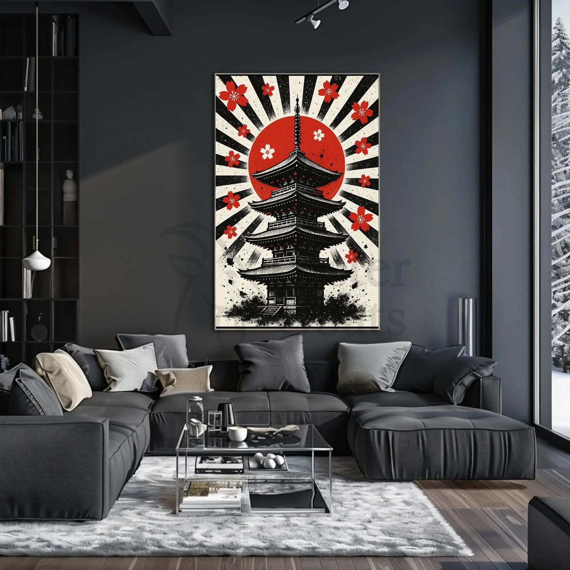 Japanese Pagoda Sunrise Art Print - Cultural Heritage Poster PosterGoat