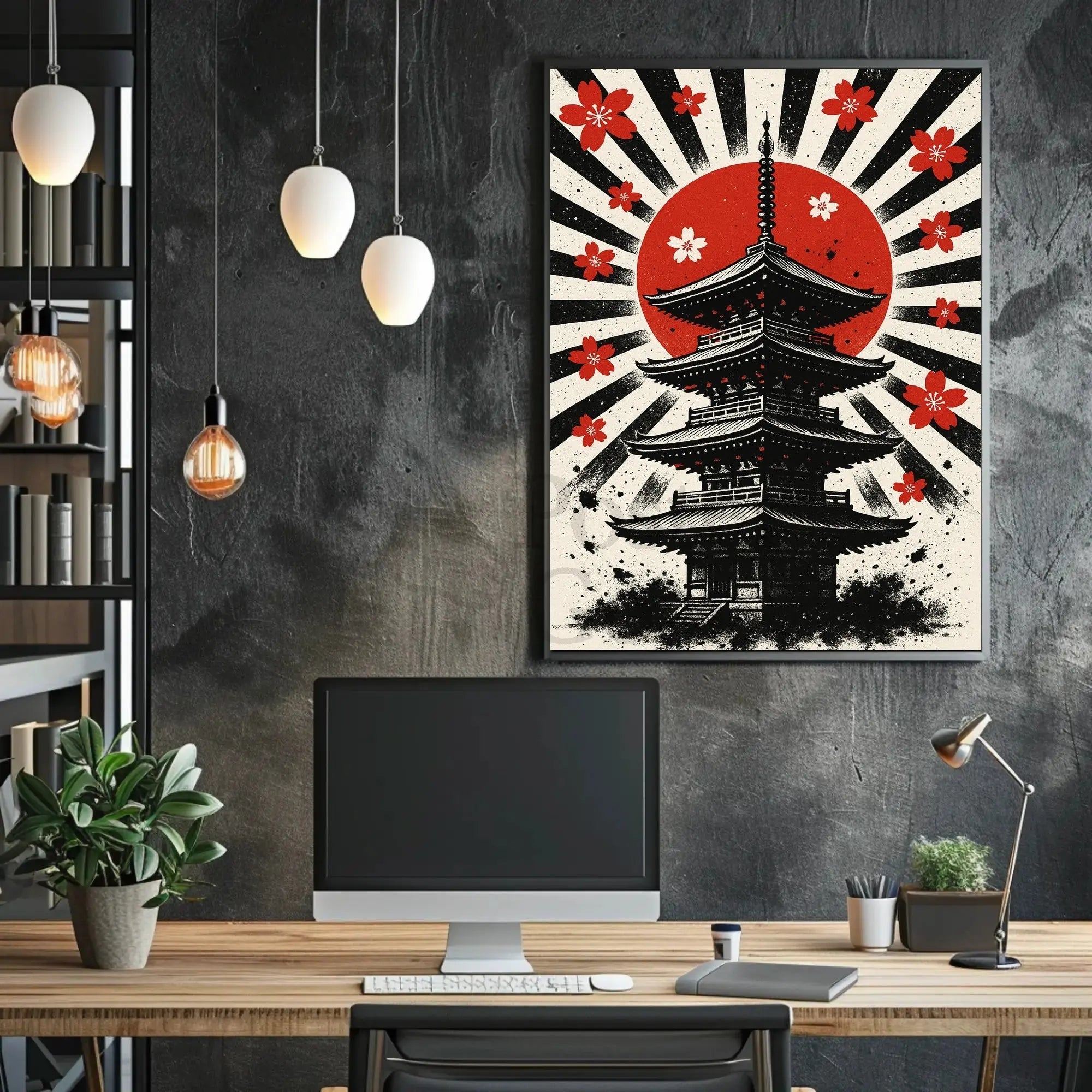 Japanese Pagoda Sunrise Art Print - Cultural Heritage Poster PosterGoat