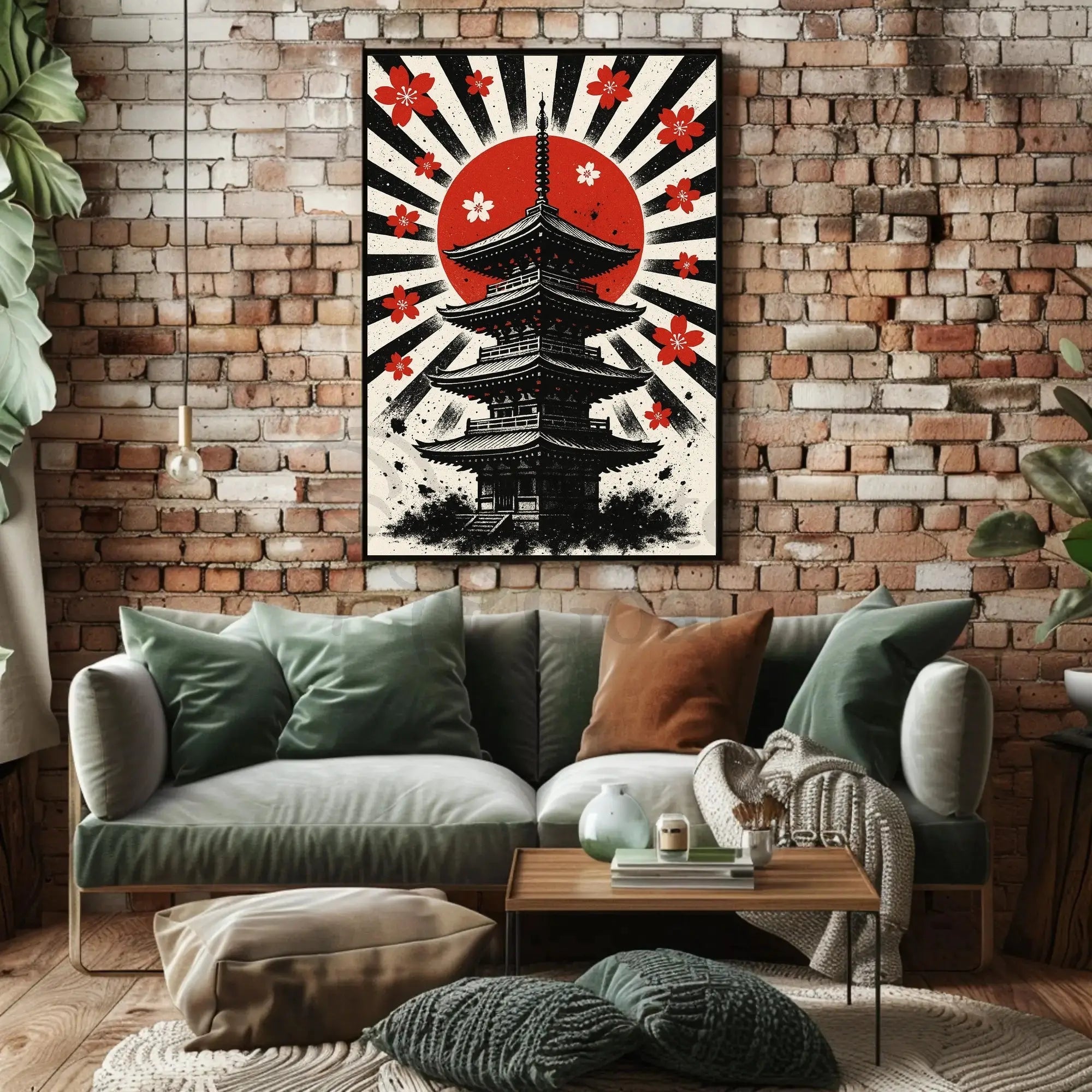 Japanese Pagoda Sunrise Art Print - Cultural Heritage Poster PosterGoat
