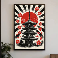 Japanese Pagoda & Cherry Blossoms Cultural Heritage Poster PosterGoat
