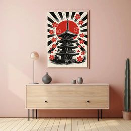 Japanese Pagoda & Cherry Blossoms Cultural Heritage Poster PosterGoat