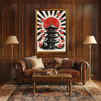 Japanese Pagoda & Cherry Blossoms Cultural Heritage Poster PosterGoat
