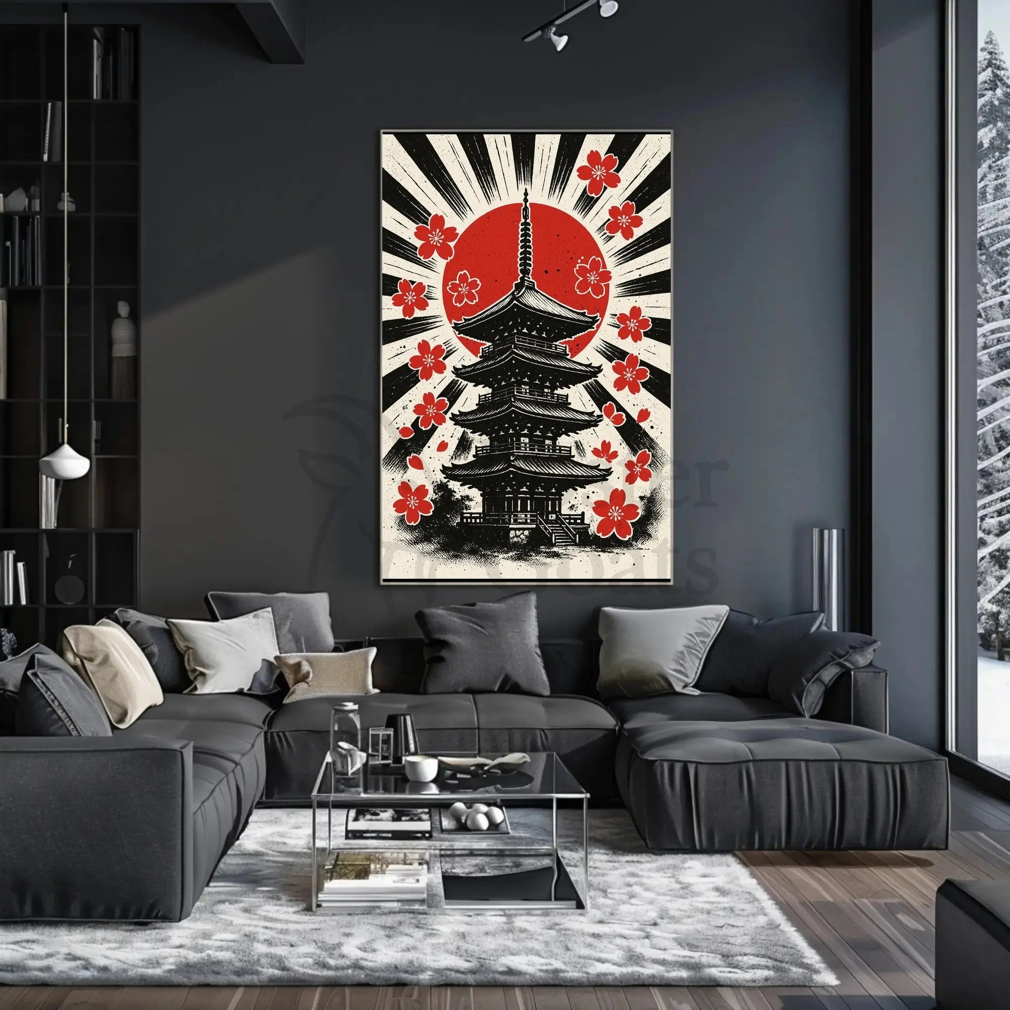 Japanese Pagoda & Cherry Blossoms Cultural Heritage Poster PosterGoat