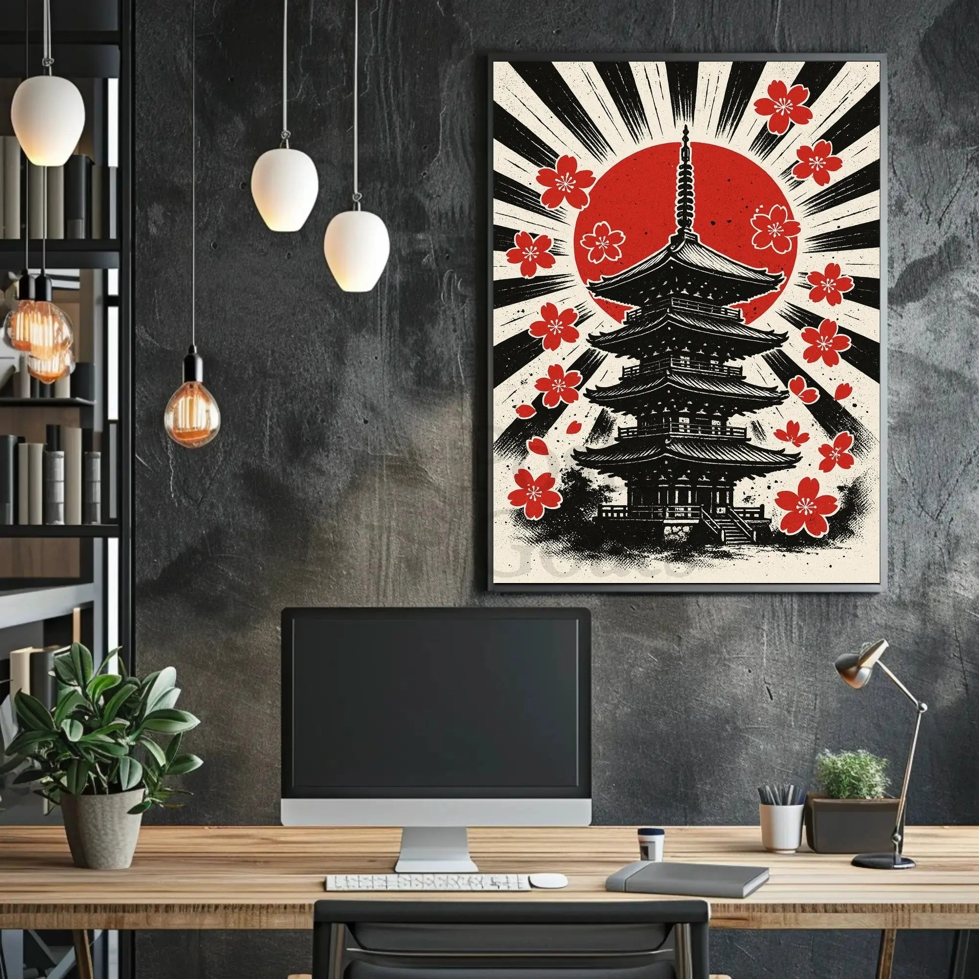 Japanese Pagoda & Cherry Blossoms Cultural Heritage Poster PosterGoat