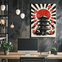 Japanese Pagoda & Cherry Blossoms Cultural Heritage Poster PosterGoat