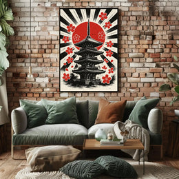 Japanese Pagoda & Cherry Blossoms Cultural Heritage Poster PosterGoat