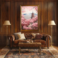 Japanese Pagoda and Cherry Blossoms Cultural Heritage Poster PosterGoat