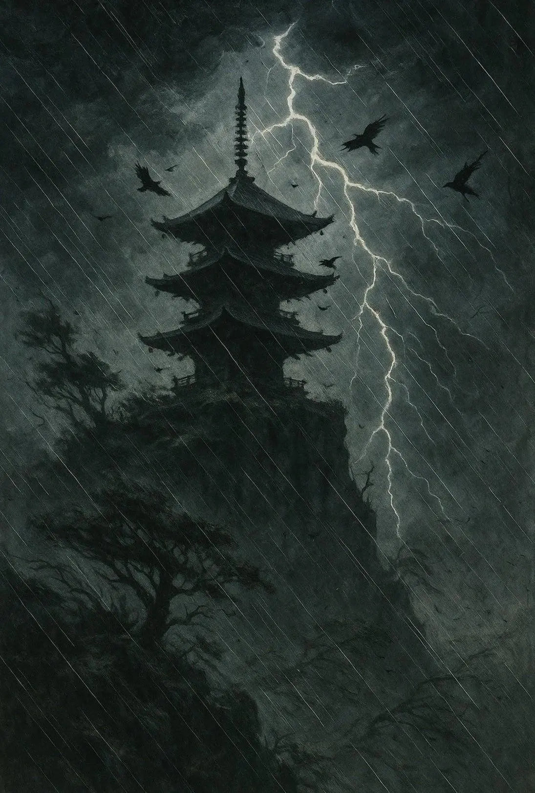 Japanese Pagoda in Stormy Skies Cultural Heritage Poster PosterGoat